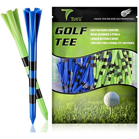 ToVii 3-1/4" Plastic Golf Tees 80 Pack | Reduces Friction & Side Spin 5 Prongs Golf Tees Plastic (Green/Blue) Cover