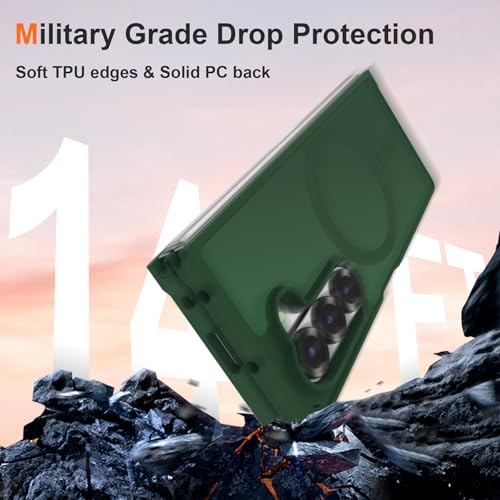 Image of ORETECH Magnetic Case Compatible with Samsung Galaxy Z Fold 6 Case, Translucent Back Non-Slip Hard PC Shockproof Bumper Protective Phone Case Cover for Samsung Z Fold 6 - Green | Translucent Back Non-Slip Hard PC Shockproof Bumper Protective Phone Cover