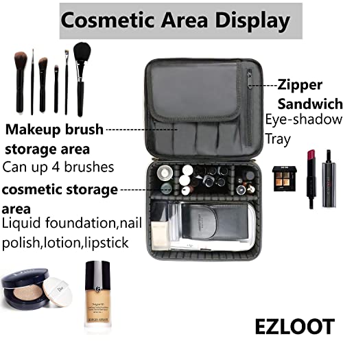 Image of Travel Makeup Case, Professional Cosmetic Train Cases Artist Storage Bag Make Up Tool Boxes Brushes Bags with Compartments Vanity Organizer (10 INCH(1 Layer), Marble Pattern)