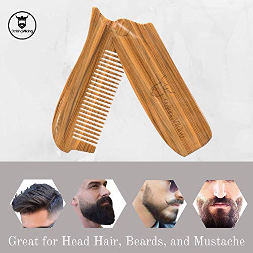 Folding Comb for Men, Anti-Static Wooden Hair Comb & Beard Comb, Pocket-Sized Men's Comb, Use with Gels Balms Oils or Dry (Wide Tooth) - Striking Viking - Thumbnail 3