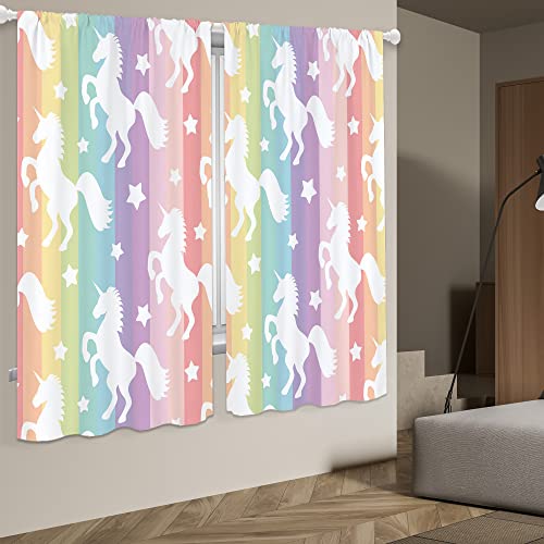Yorida Kids Unicorn Curtains, Colorful Rainbow Curtains Bedroom Decor For Girls, Pink Princess 42X63 Inch Rod Pocket Window Curtain 2 Panels, Teens Toddler Window Treatment Drapes For Living Room #TOP3