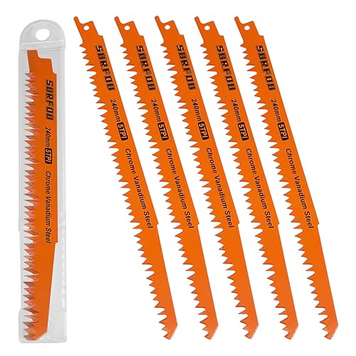 SURFOU Hojas Sierra Sable 5 Piezas, Hoja Sables 240mm 5TPI, Madera Cuchillas, Compatibles con Sierras de Vaivén y Blade Reciprocas, Set de Laminas para Verde