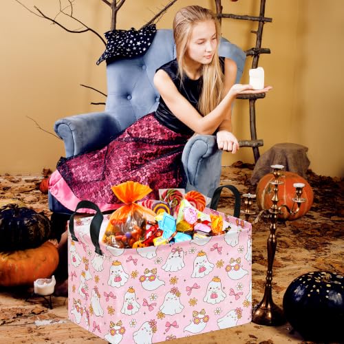 Image of Happy Halloween Ghost Storage Basket Gift Laundry Bins Collapsible Storage Baskets Box Laundry Nursery Hamper for Home and Office Decoration with Handles