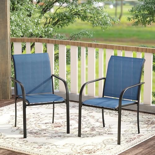 Image of DIFY 2 PCS Patio Dining Chairs, Stackable Outdoor Chairs with Metal Frame for Lawn Garden Backyard, Blue