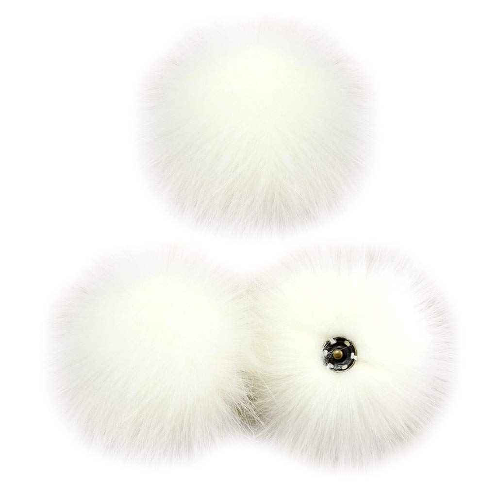 YOURPAI Pompom Ball,3Pcs 10cm DIY Colorful Furry Pom Pom Ball with Press Button for Hat Shoes Scarf White