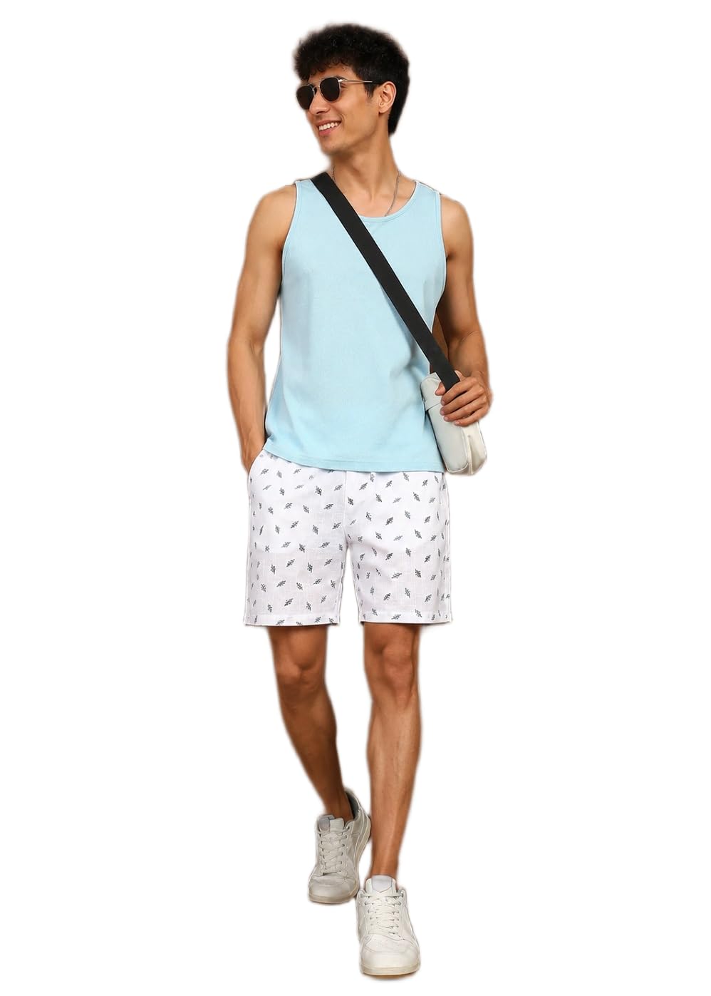 Men's Classic White Printed Linen Regular Fit Casual Shorts – Mid-Rise Elasticated Waistband S to XXL-picture-14