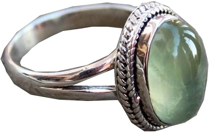 Natural Prehnite Oval Shape Gemstone Ring