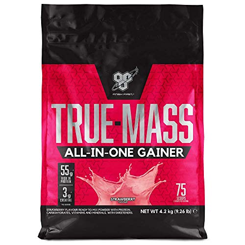 BSN All In One Weight Gainer Polvo de Proteína de Suero con Creatina, Glutamina y Vitamina D, Fresa - 4.2 kg, 25 porciones