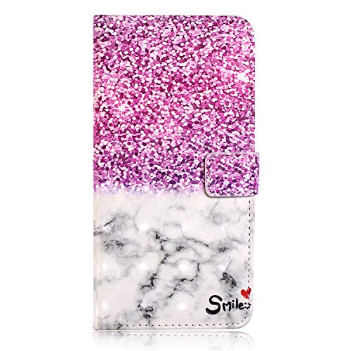 Shukukan iPhone 11 Case Wallet, 3D PU Leather Phone Cover with Purse Card Slots Cute Sticker Magnetic Folio Flip Cases Snug Fit Skins for iPhone 11 2019 6.1 inch Marble Purple