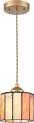 Miniatura 1 de Lámpara colgante estilo Tiffany de 5.5 pulgadas, lámpara colgante de vitral, lámpara colgante de cilindro vintage Tiffany para cocina, isla,