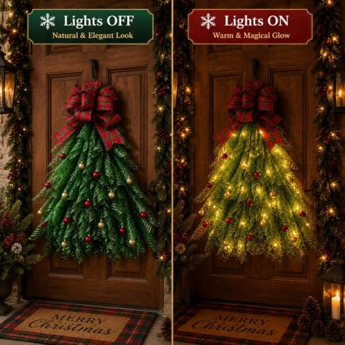 Christmas Wreath with Light Ball Bow Decor Wreath for Front Door - image 4