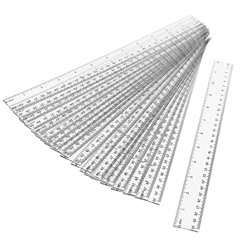 MUKCHAP 20-Piece 30cm/12 Inch Plastic Ruler Set, Clear Straight Ruler with Inches and Metric