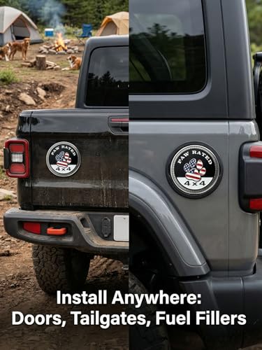 Image of 2 PCS American Flag Paw Badge Rated Car Emblem, 4 x 4 Metal Automotive Badge, 3D Round Metal Car Badges Emblems, Car Badge Decals Stickers Compatible with Jeep Wrangler Vehicles Trucks SU(Dog Rated-B)