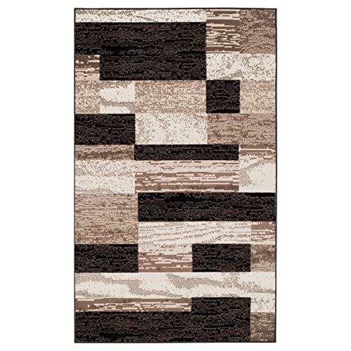 Superior Indoor Large Area Rug With Jute Backing For Bedroom, Dorm, Living Room, Entryway, Hallway, Perfect For Hardwood Floors - Rockwood Modern Geometric Design, 5' X 8', Chocolate #TOP1