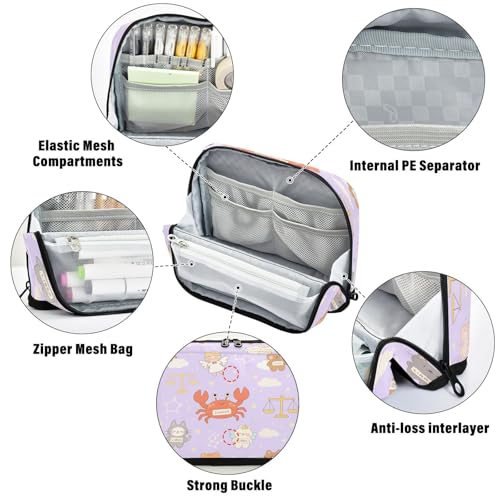 miaozhen Federmäppchen mit großem Fassungsvermögen, Make-up-Tasche, Mehrzweck-Schreibwaren, Federmäppchen für Lehrer, Schule, Tiere, Krabbe, Kaninchen, Waage, Flieder, Cartuchera para lapices
