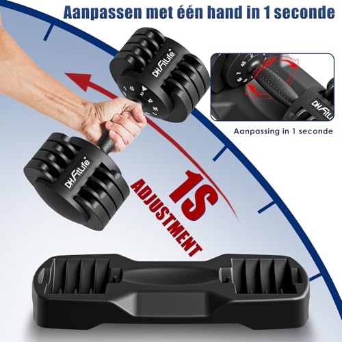 DH FitLife Set van 2 verstelbare halters 12 kg - 2 tot 12 kg - Met 5 gewichtsniveaus - Met halterschijven - Verstelbare korte halters - Variabel gewicht 5 in 1 - Afbeelding 3