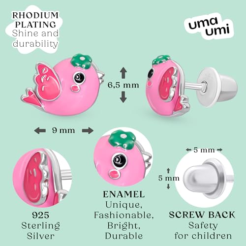 925 Sterling Silver Bird Stud Earrings for Girls Hypoallergenic Safety Screw Back Rhodium Plated - Bird Gifts Earrings for Baby Toddlers Little Teens Kids Jewelry4