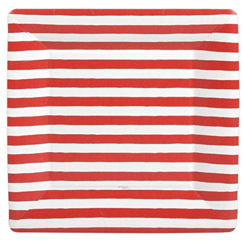 Caspari Red and White Stripe Square Paper Dinner Plates - 16 Count