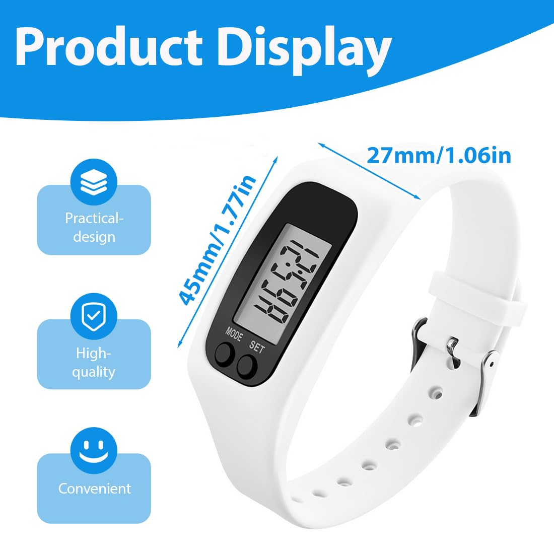 1 Pièce Montre Podometre non Connectée,Silicone Podomètre Montre, Podomètres de Sport et de Fitness,Unisexe (Blanc)