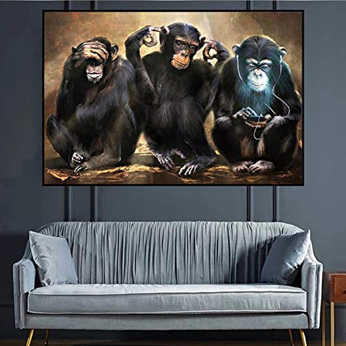 Affiche 3 singes rigolos toile deco murale pour un salon chaleureux et fun