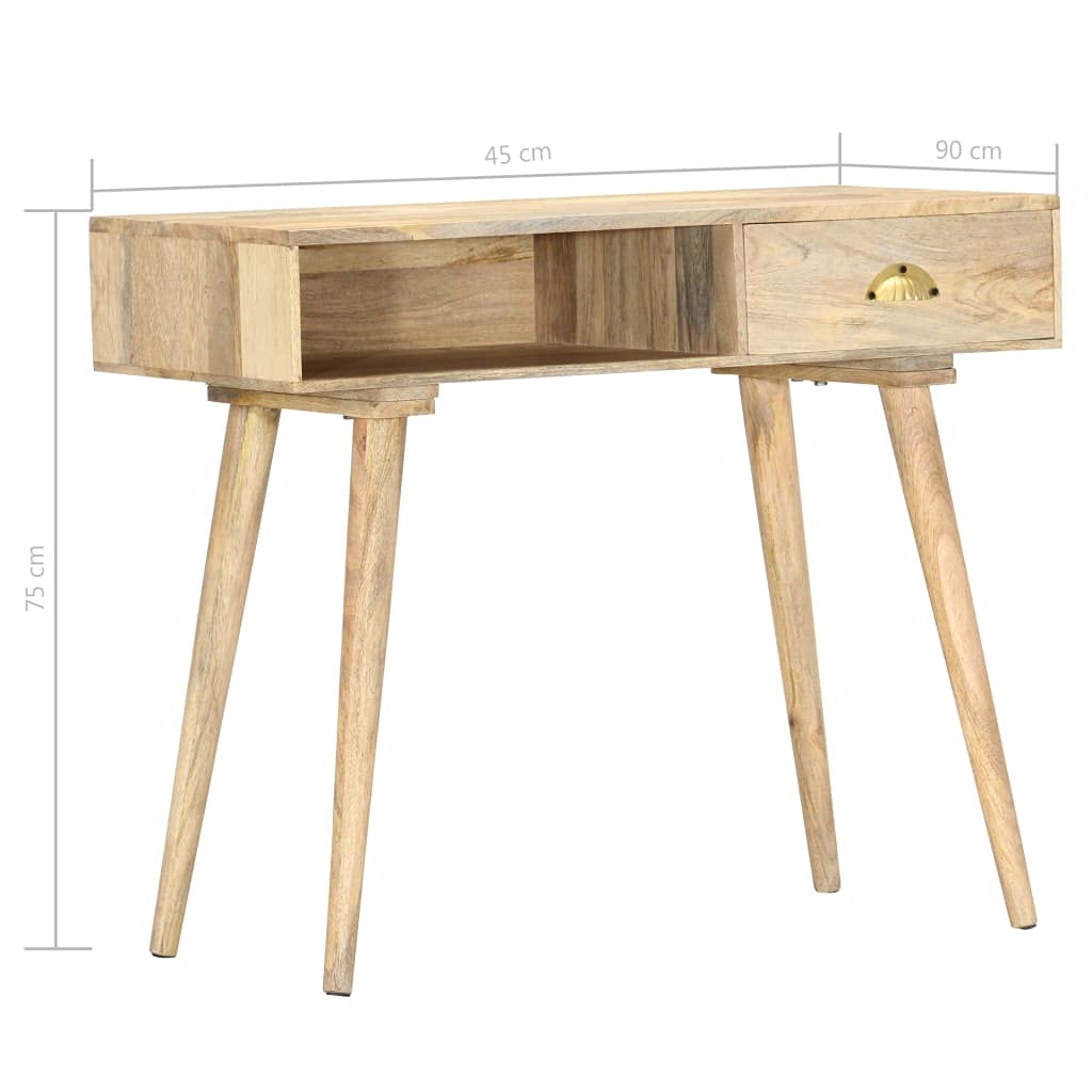 Stolik konsolowy z litego drewna mango, 90 x 45 x 75 cm, z szufladą i otwartą półką, zajmuje mało miejsca jako stolik pomocniczy, stolik do odkładania do salonu, korytarza, biura, z