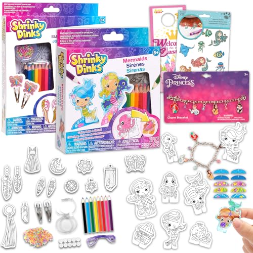 Shrinky Dinks Creative Pack - Bundle with DIY Stand Up Figures, Beads, Colored Pencils, Stickers, Disney Bracelet, More | Shrinky Dinks Craft Kit