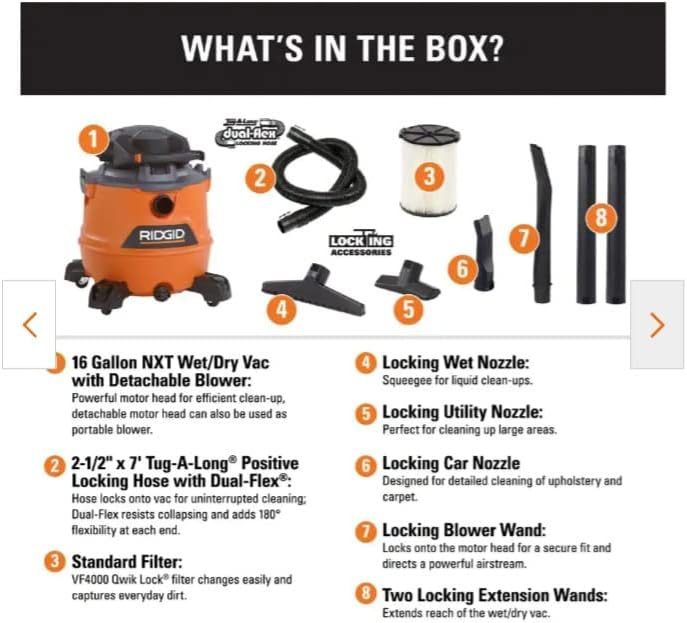 Pacroban 16 Gal. 6.5-Peak HP NXT Wet/Dry Shop Vacuum with Detachable Blower, Filter, Hose and Accessories