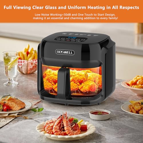 Image of BOSWELL Glass Air Fryer, 7.5QT with Transparent Fry Bowl, Circulating Heating, Temperature Control, Air Fryer Roast, Dishwasher Safe