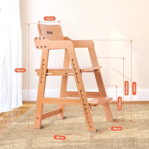 Ezebaby Hochstuhl, höhenverstellbarer Holzhochstuhl für kinder von 3 bis 12 Jahren Buchenholz Kinderstuhl, Lehrstuhl, Stabil & Sicher bis 90 kg für Kinder und Erwachsener (Natur)