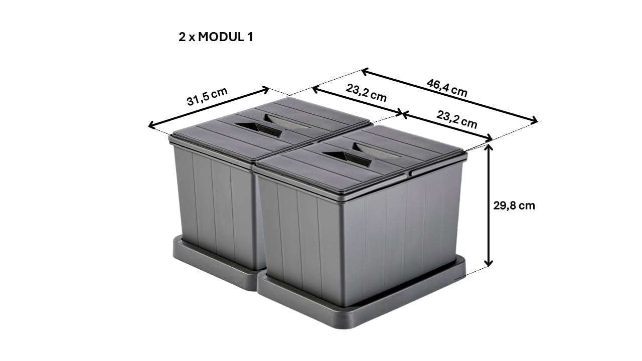 Aspira Modułowy kosz na śmieci do szuflady, kosz na śmieci "Müllomatic MODUL 1", pojemnik z tworzywa sztucznego z wbudowaną podstawą, pojemność: 1 x 16 l, system segregacji śmieci, wysokość 295 mm (2