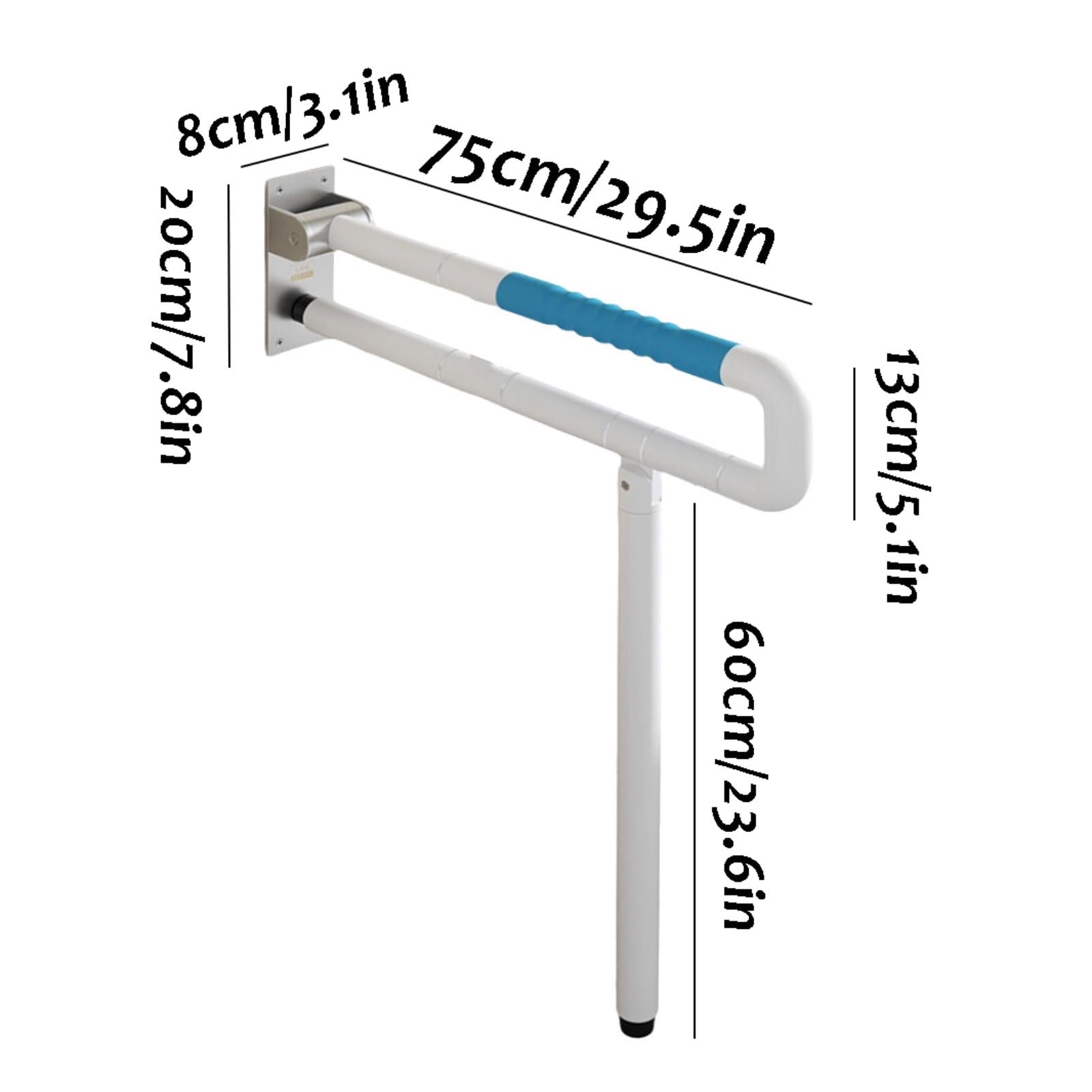 Komfortowe składane uchwyty ze stali nierdzewnej do wanny i prysznica, uchwyt łazienkowy dla seniorów i osób starszych, łatwy do chwytania (75 cm)