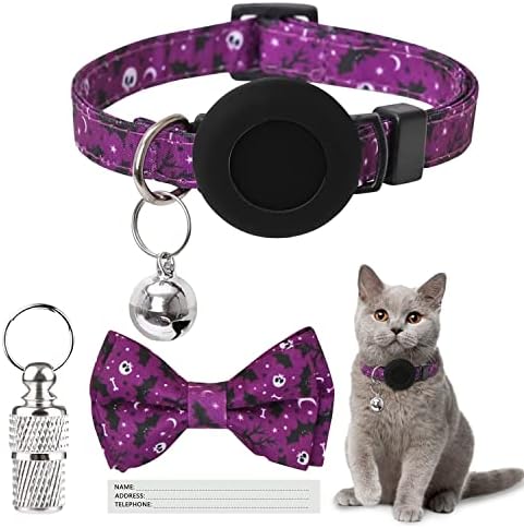 Airtag Cat Collar, Reflective Cat Collar with Bell, Adjustable Cat Collars Quick Release, Soft Nylon Kitten Collar with Name Tag, GPS Pet Collar with Detachable Safety Buckle for Kitten & Puppy, Black
