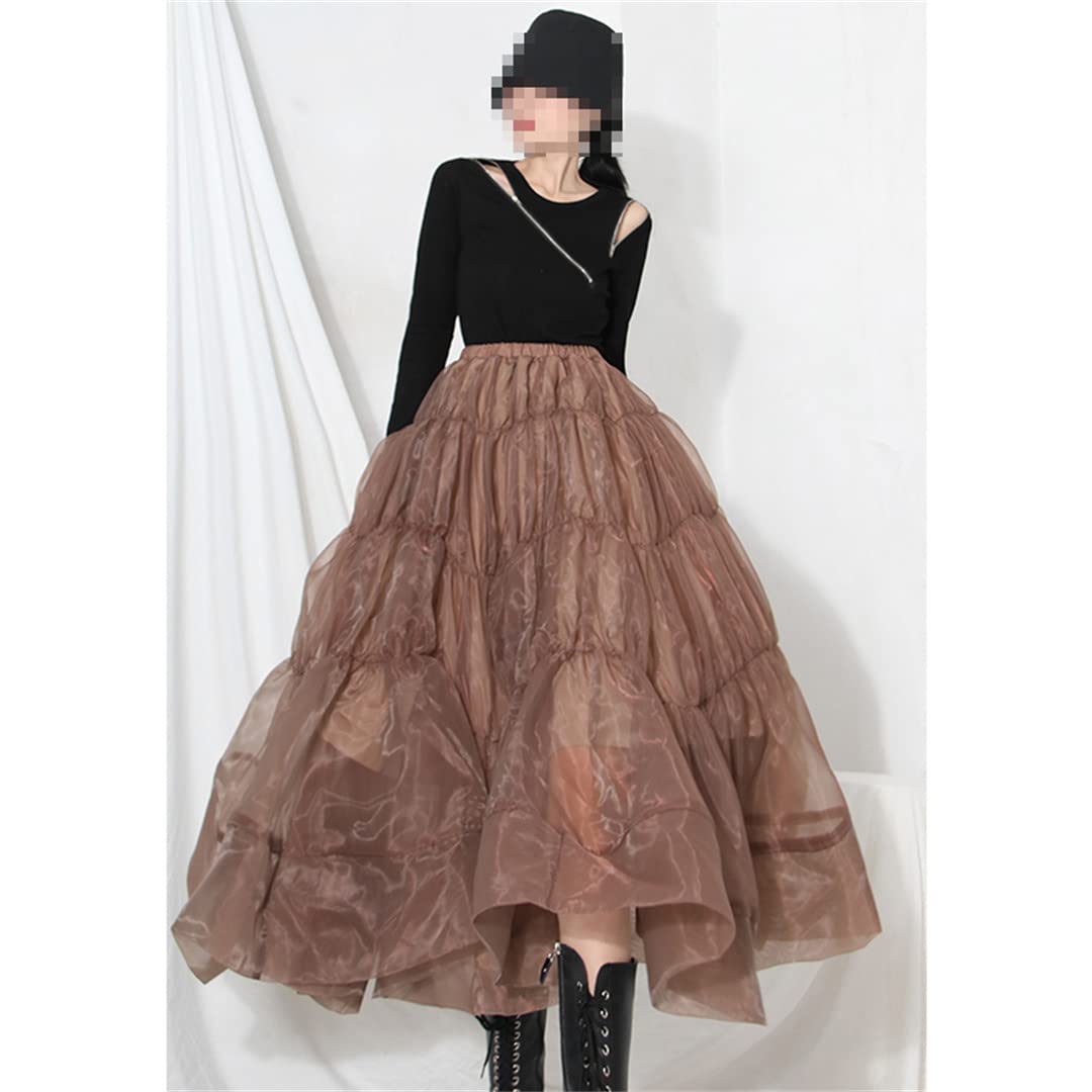 Gonne in Tulle a Vita Alta Primaverili per Donna Gonne Longuette Arricciate Marroni Gonne in Pizzo con Stampa Floreale Brown XL