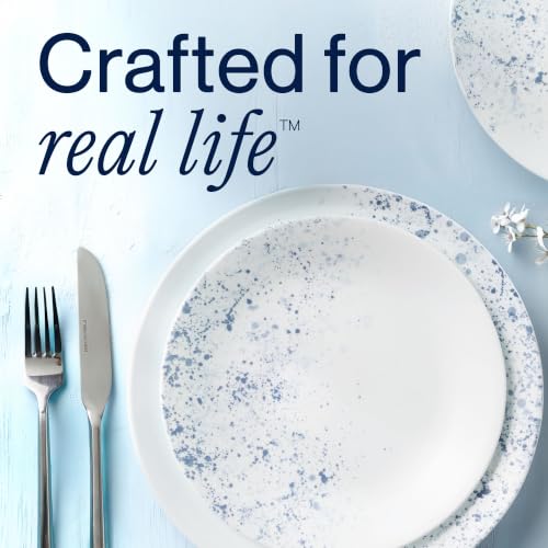 Image of Corelle Vitrelle 18-Piece Service for 6 Dinnerware Set Triple Layer Glass and Chip Resistant, Lightweight Round Plates and Bowls Set, Indigo Speckle