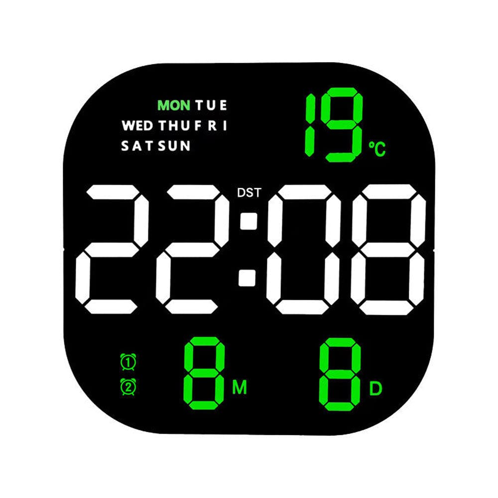 CRONY6633 Electronic Clock Multifunctional Large Screen Square Led Wall clock Remote Control digital alarm clock (Green)