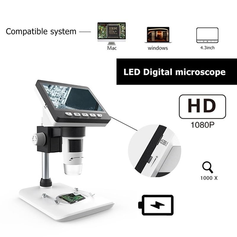 Microscope 1000X 4.3 Inch Digital Microscope HD 1080P Electronic Desktop Magnifier(DM4 USB HD 4.3 inch)
