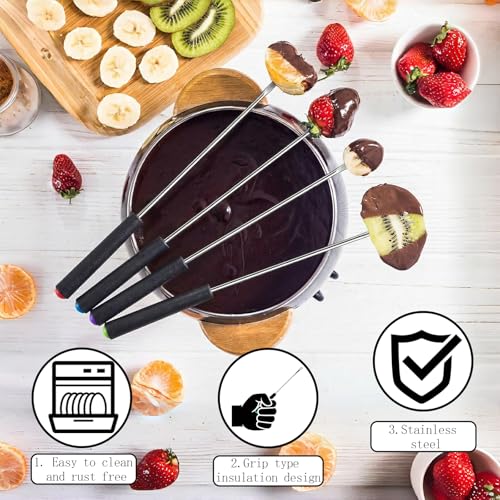 Stainless Steel Fondue Forks - 4 PCS Fondue Sticks with Heat Resistant Handle, 9.1\" Fondues Forks Skewers Accessories for Cheese Grill Cake Chocolate Meat Fruits Roast Marshmallows Dessert
