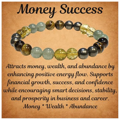 ANAYA AGATE Money Wealth Success Bracelet - Pyrite Green Aventurine Tiger Eye Citrine Bracelet Set for Men Women Healing Calming Anxiety Stress Relief Pulseras Para Hombres Mujer Stocking Stuffers