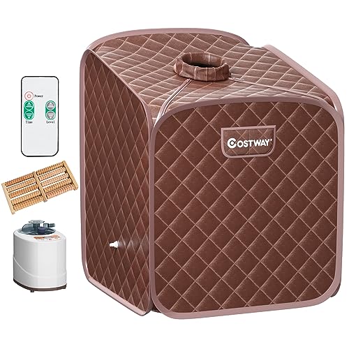 COSTWAY Sauna de Vapor Portátil, 2L, 9 Niveles, 1050W, Marrón