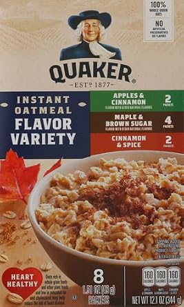 Quaker Instant Oatmeal, 4 Flavor Variety Pack, 1.51oz Packets (8 Pack)