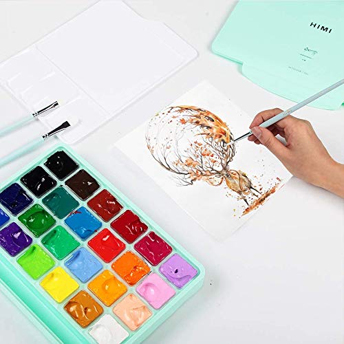 HIMI Gouache-verfset, 24 kleuren x 30ml, uniek ontwerp met minicups, 3 verfborstels in een draagtas, perfect voor… - Image 8