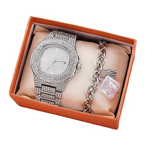 KLFJFD 2st Damer Lätt Lyxigt Temperament Strass Kalender Vattentät Klocka Set Med 1 Utsökt Titan Stål Skal Armband Present Set