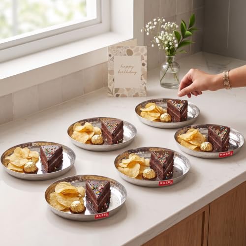 Image of HAZEL Hammered Finish Stainless Steel Serving Plate, 18cm, Set of 6 | For Snacks