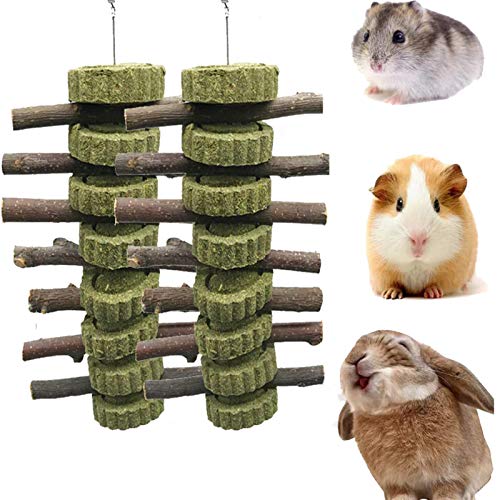 VCZONE Bunny Chew Toys, Rabbit Chew Toys for Teeth Chinchilla Treats Apple Wood Grass Cake for Chinchilla, Hamsters, Guinea Pigs, Rabbits Squirrels Chewing Playing Improve Dental Health