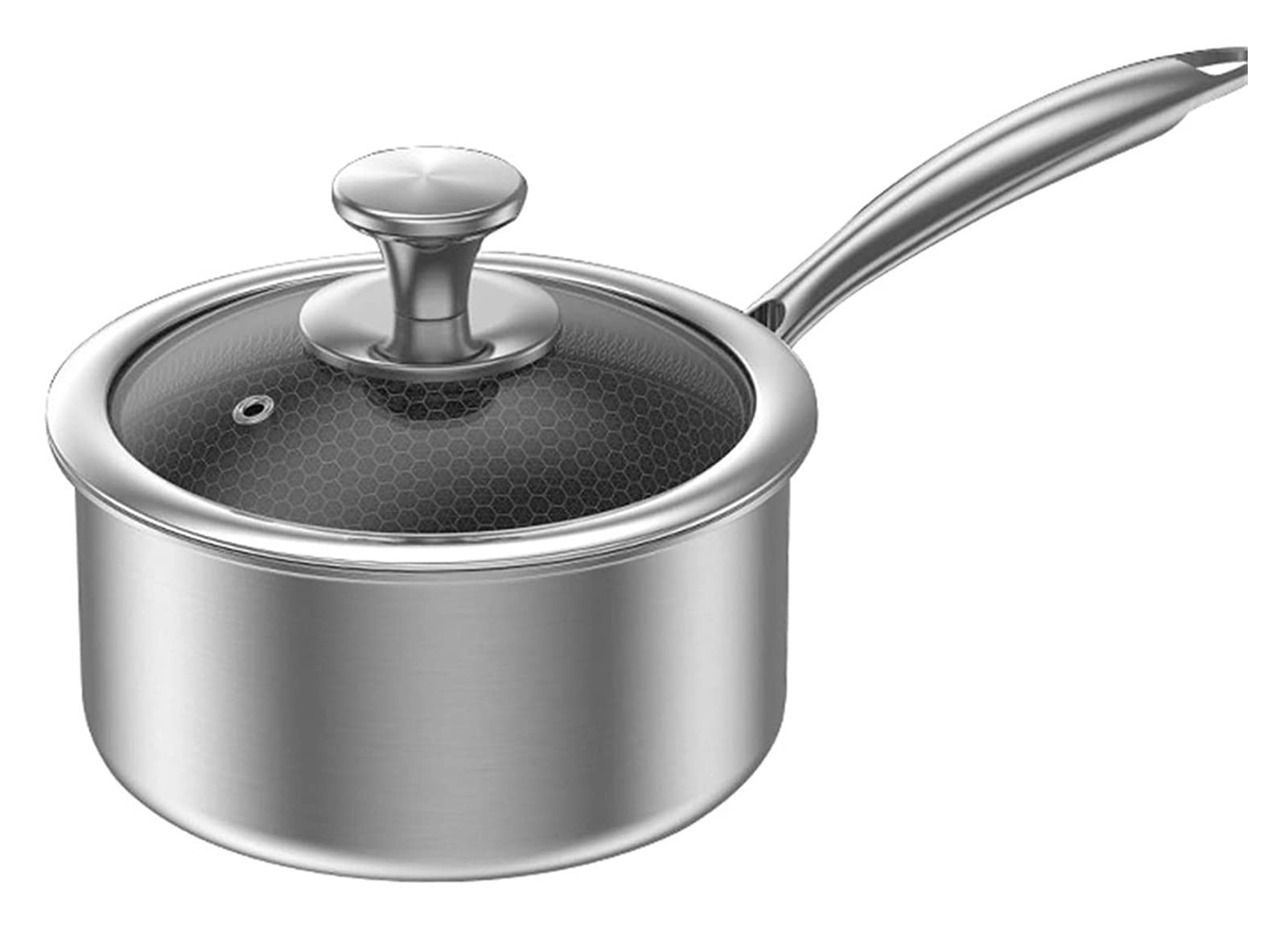 Padella antiaderente in acciaio inox con coperchio, manico ergonomico per salse, stufati e uso quotidiano in cucina
