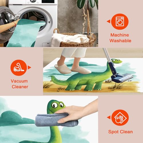 Moquette bleu clair doux motif dinosaure avec surface lavable en machine - 7
