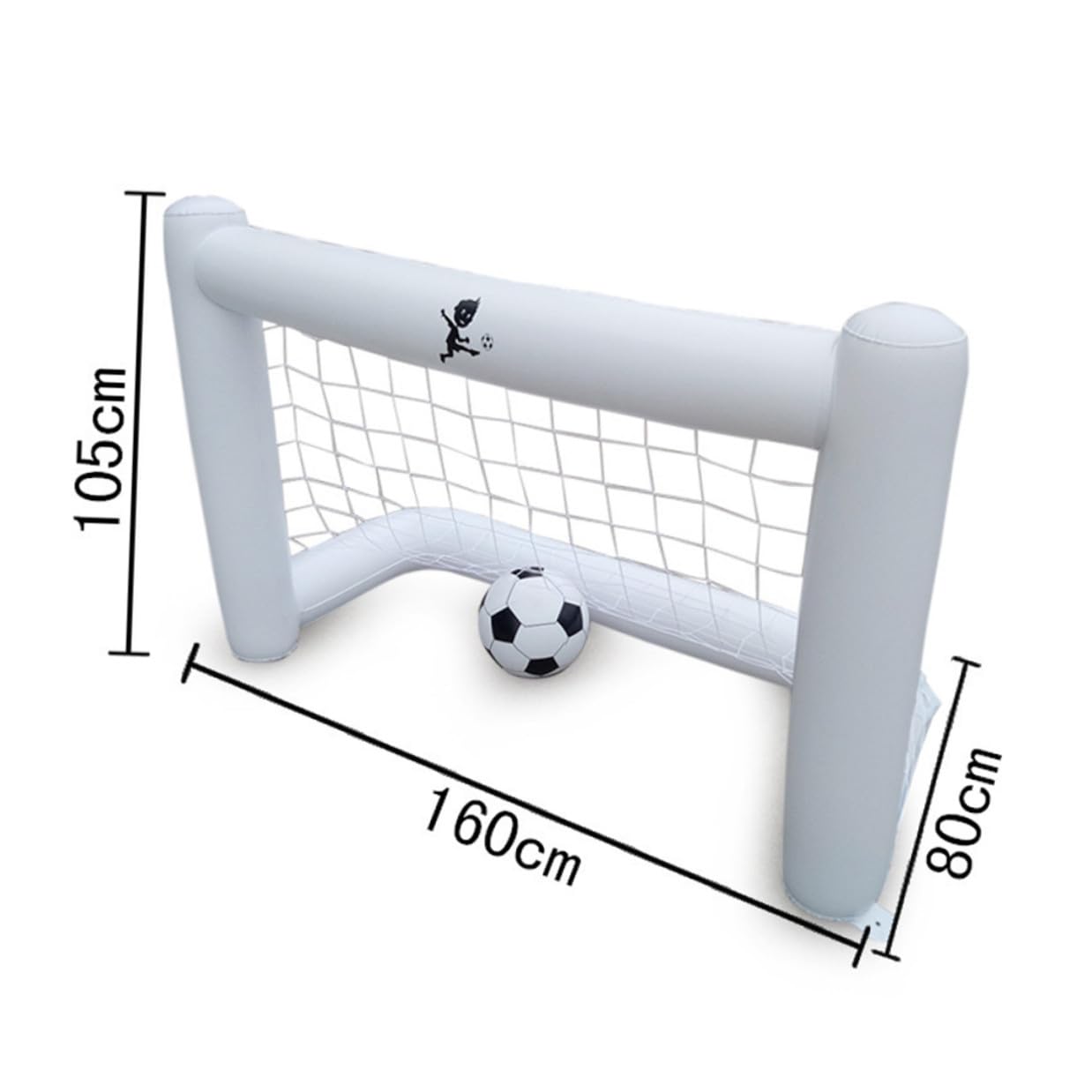 Porta da Calcio Gonfiabile 160cm Bianca in PVC con Rete e Pallone | Porta Gonfiabile Calcio per Picnic e Giardino, Pvc Leggero, Rete e 1 Pallone, per Parco e Scuola Sportiva