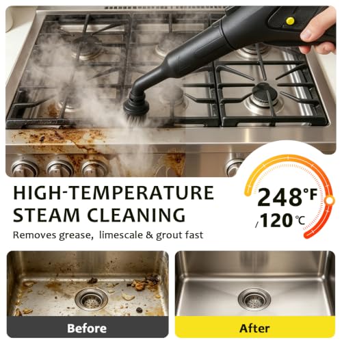 Image of 300F Steam Cleaner for Home, 4.5 Bar, With 21 Accessories | Floor, Window, Oven, Grout, Furniture| Kitchen, Bathroom| 1.5L Tank| 5M Power Cord| Steamer Cleaning| Safety Lock| Yellow