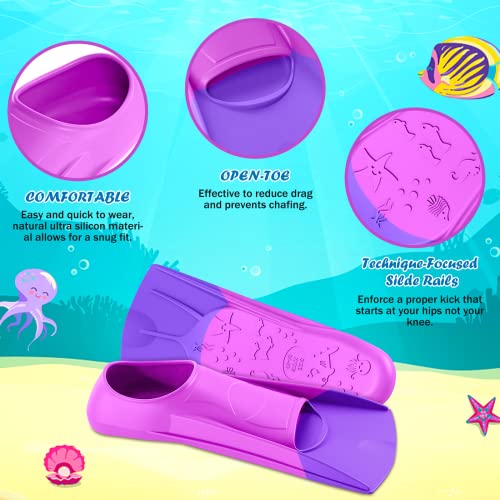 Image of Gintenco Swim Fins, Kids Swim Training Fins for Lap Swimming, Travel Size Flippers with Mesh Bag, Silicone Swimming Fins for Kids Teens Adults Women Men