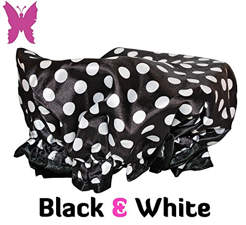 Lula Lilly Designer Shower Cap for Small & Petite Women (Adult Regular, Black & White)